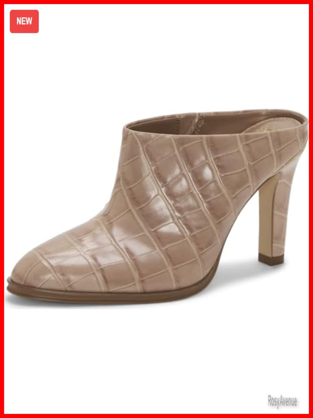 Solene High Heel Mule Leather Crocodile Block Heel Almond Toe Formal